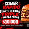 CUARTO DE LIBRA TRIPLE + PAPAS FRITAS 